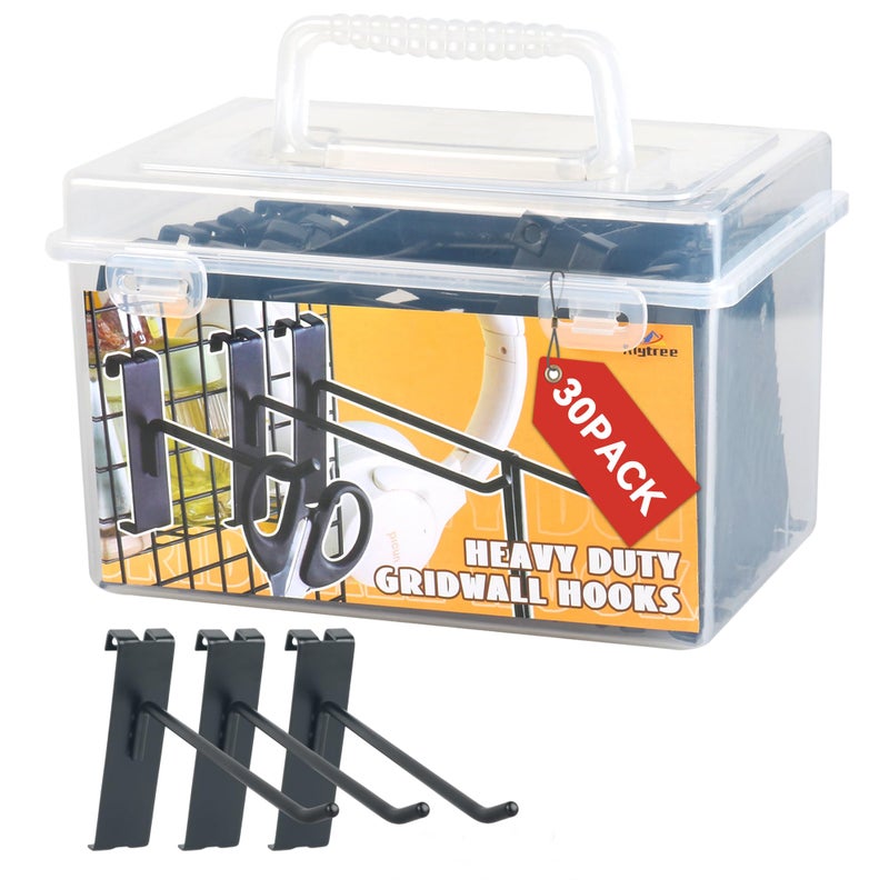 Alyoen Gridwall Hooks 2in, Grid Wall Hangers, Black Grid Panel Hooks, Metal Display Hooks for Grid Wall, Gridwall Accessories for Retail Garage Shop Home Display (30 Pack) - Image 1